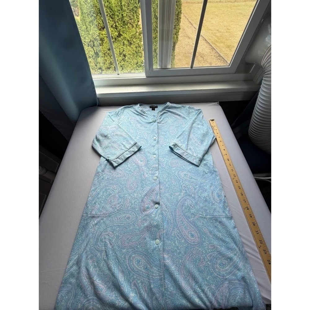 Miss Elaine Relax Womens Blue Paisley Button Front Nightgown Robe Size Medium